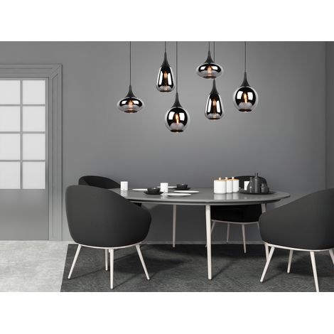Pendelleuchte 6-flammig Glas Chrom in Rauchglas Optik mit E14 LED, Breite 94cm (1/5)