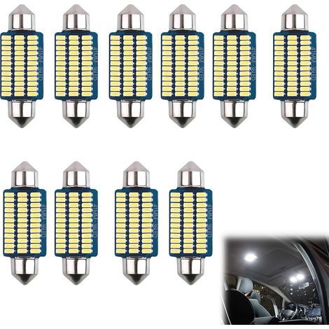 10 Pièces Eclairage LedVoiture,LedVoiture Interieur,Auto 41mm Blanc Froid 6000k 12v,Lumiere Voiture Interieur,W5w Led,Ampoule LedVoiture,Led Pour Voiture,Pour Plafonnier,Habitacle,Camping-Car (1/5)