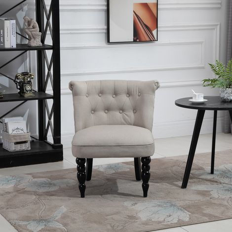 Fauteuil, fauteuil de salon, fauteuil inclinable vintage à pieds en bois, fauteuil de lecture aspect lin, fauteuil rembourré pour chambre, beige (1/5)