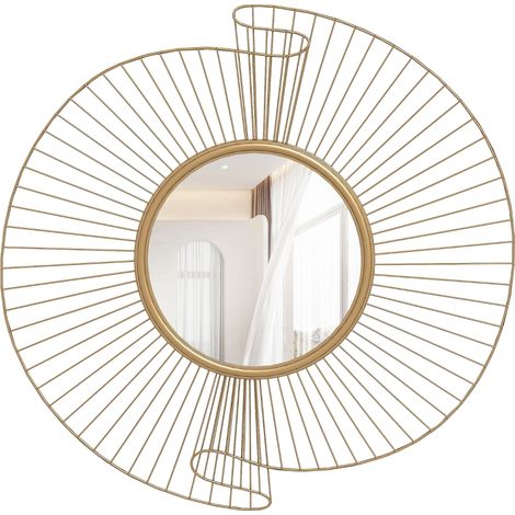 Specchio decorativo rotondo da 60 cm con supporto girevole a 360°, moderna decorazione da parete in metallo con dettagli plissettati, oro
