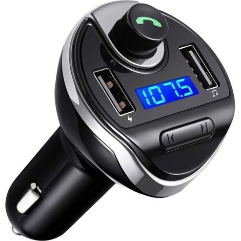 Transmetteur FM Bluetooth, Voiture Adaptateur d'autoradio, Kit Main Libre Voiture, Lecteur MP3 avec Micro, Sans Fil Chargeur Voiture avec 2 USB Port 5V/2.1A et 1A, Appel Main Libre (Noir) (1/5)