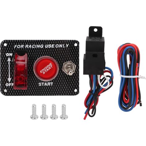 Panneau de commutateur d'allumage universel en Fiber de carbone 12V, bouton poussoir de démarrage du moteur en alliage d'aluminium pour voiture (1/5)