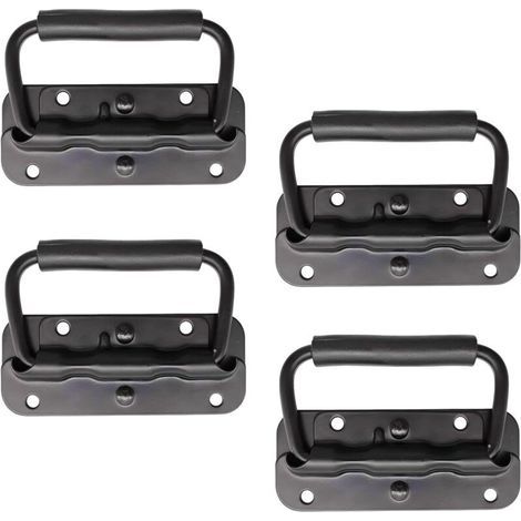 4 Pièce Poignée Pliante à Ressort Inox 100 mm Poignée de Traction Porte Pliante Poignée de Caisse Pliable Poignée de Boîte avec Poignée pour Boîte à Outils Porte Armoire Trappe (Noir) (1/5)