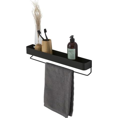 Wandregal mit Handtuchhalter, Metall, schwarz