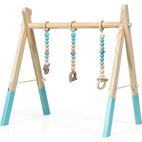 COSTWAY Columpio Gimnasio para Bebé de Madera Centro de Actividade con Juguete para Bebé de Más de 3 Meses (Verde)