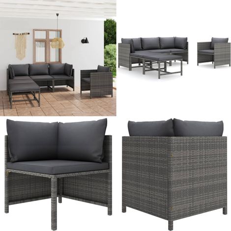 Salon de jardin 6 pcs avec coussins Résine tressée Gris - Salon De Jardin - Mobilier De Jardin - Ensemble De Salon - Meubles De Jardin - Resin Tressée - Home & Living (1/5)