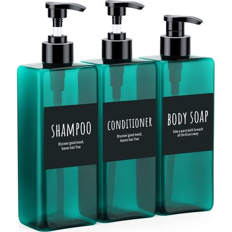 Lot de 3 flacons de shampooing après-shampoing 500 ML avec étiquettes, vides Rechargeables pour shampooing, Savon, après-shampooing, Gel, Plastique, conteneurs de Lotion de Salle de Bain (1/5)