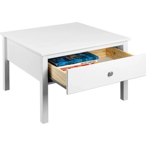Tavolino da Caffè Quadrato 70x70 da Salotto in Legno Bianco con Cassetto (1/5)