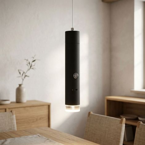 Hängeleuchte Pendelleuchte Deckenleuchte schwarz Akku LED Taschenlampe H 120 cm (1/5)