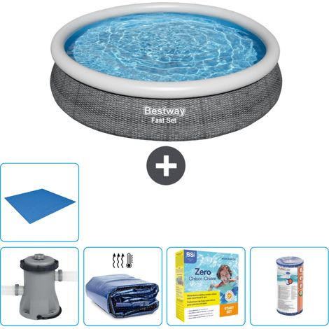 Piscine gonflable ronde Bestway à réglage rapide - Imprimé rotin - 366 x 76 cm - Comprend des Accessoires CB16 (1/5)