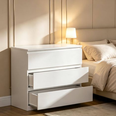 OKWISH Weiße Kommode mit 3 Schubladen, 80 x 39 x 73 cm (1/5)