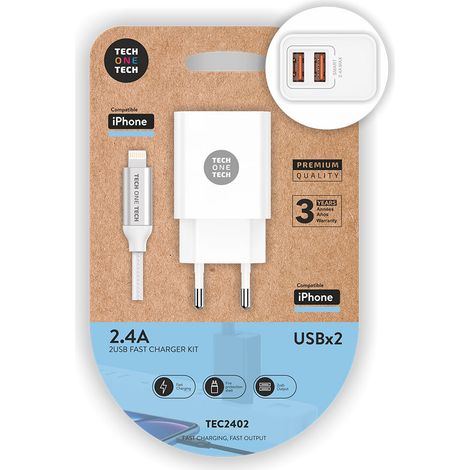 Double Chargeur + Câble Lightning Nylon Charge Rapide Et Durable Pour Apple - Tech One Tech (1/2)