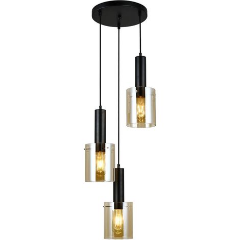 Italux Sardo - Modern Hanging Pendant Black 3 Light mit Bernsteinfarbton, E27 (1/3)