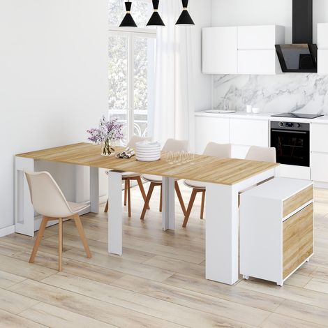 Mesa buffet extensible ORLANDO, 14 plazas, 285 cm, madera efecto haya blanca (1/5)