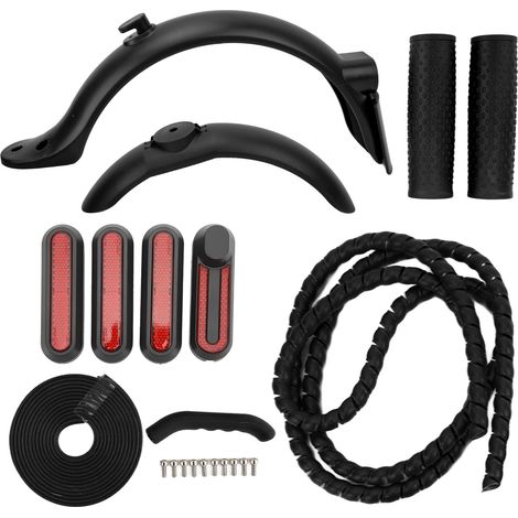 Accessoires pour trottinette électrique Xiaomi : garde-boue avant et arrière, garde-boue latéraux, frein à main, revêtement en silicone, poignée en silicone (noir) (1/5)