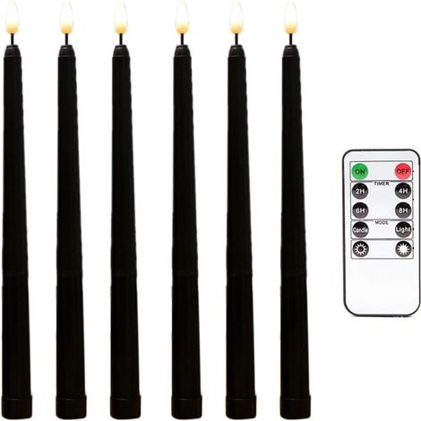 RHG 6 Pièces Séries Bougies Coniques Noires Sans Flamme Scintillantes avec Minuterie à Distance à 10 Touches, Bougies de Fenêtre de Chandeliers à Led à Piles (1/5)