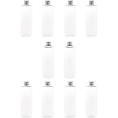 10x 250ml Plastic Liquid Cosmetic Bottles with Aluminum Screw Caps (1/5)