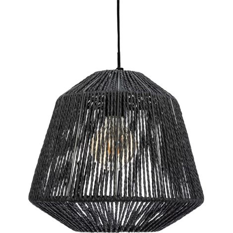 Atmosphera – Suspension en fer et papier noir D29 cm – Câble en cuivre de 90 cm – Douille E27 – Éclairage doux et chaleureux pour salon et salle à manger