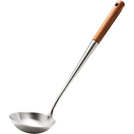 louche Soupe En Acier Inoxydable 304, Cuillre De Service Professionnelle Robuste Avec Manche En Bois Rsistant La Chaleur (1/4)
