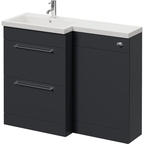 Napoli 390 Gloss Grey 1100mm 2 Drawer Vanity Unit Toilet Suite with Square Left Hand Lucia Basin - 1100mm - Chrome 320mm HandleWithout Kingston Toilet Pan