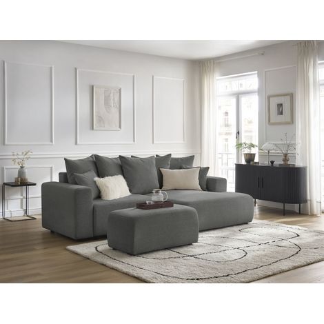 BOBOCHIC - Canapé d'angle convertible coffre ATILLA tissu chiné avec pouf Angle droit  Gris foncé (1/5)