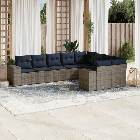 9-teiliges Gartensofa-Set mit Kissen, grau, Polyrattan (1/5)
