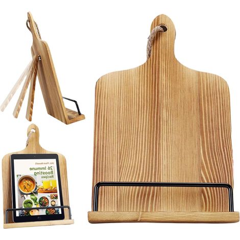 Brauner Rezepthalter aus Holz für die Küche: Hängender Rezeptbuchhalter aus Holz