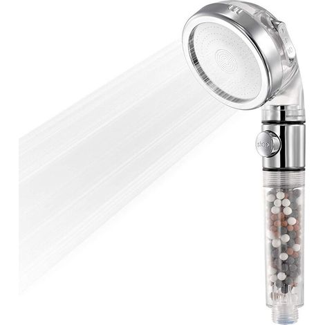 EASYCOMFORT Douchette anticalcaire avec bouton marche/arrêt pause, 3 modes, douchette haute pression avec pierre minérale, pomme de douche filtrante 3 positions amovible et lavable (1/5)