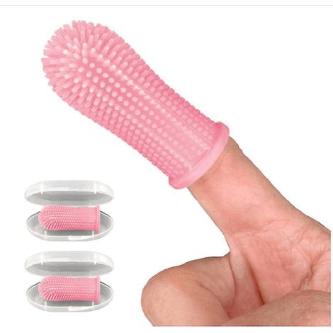 Lot de 4 brosses à dents pour chien à doigt, idéales pour le nettoyage des dents des chiens et des chiots. (1/5)