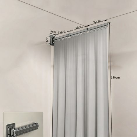 Rideau de douche pliant, étendoir à linge, tringle à rideau de douche pliable, anti-moisissure, imperméable, lavable, à fixation murale(3 plis)gris (1/5)