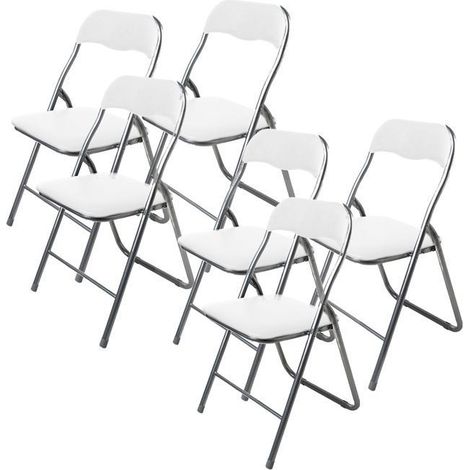 Chaise pliante - JUANIO - Lot de 6 - PVC - Assise rembourrée - Blanc (1/3)