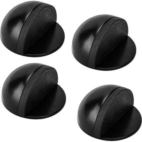 Topes de puerta, juego de 4 topes y amortiguadores de acero inoxidable con almohadillas de goma, topes adhesivos para todo tipo de suelos duros - Negro (1/5)