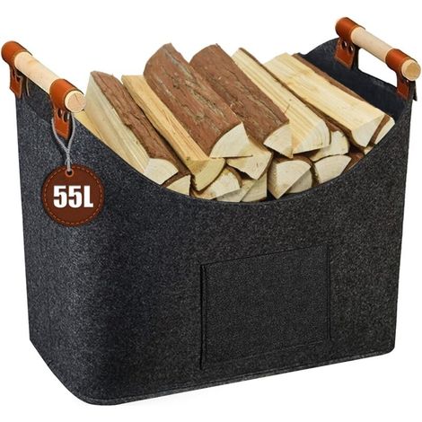 XL-Filzkorb für extra großes Brennholz, auch als Einkaufskorb, Holz-, Zeitungs- oder Brennholzkorb geeignet.