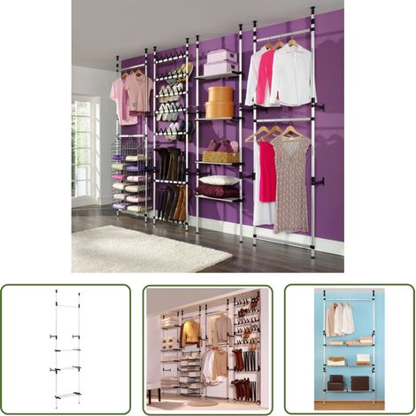 The Living Store Système de garde-robe télescopique barres et étagère Aluminium - Système De Rangement - Armoire Télescopique - Dressing Pliable - Organisation De Placard - Meuble De Rangement (1/5)