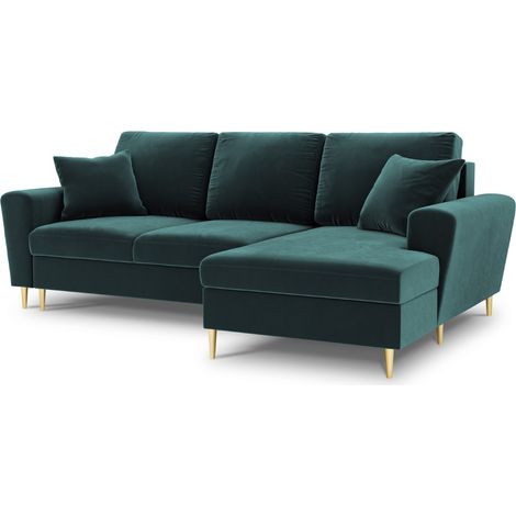 Canapé d'angle droit convertible + box 4 places velours pétrole (1/5)