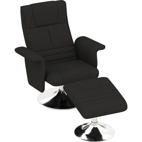 Relaxsessel mit Fußhocker, Drehbar Massagesessel mit Liegefunktion, 8 Punkt-Vibrationsmassage, Elektrischer Fernsehsessel mit Fernbedienung, Leinenoptik, Stahl, Schwarz