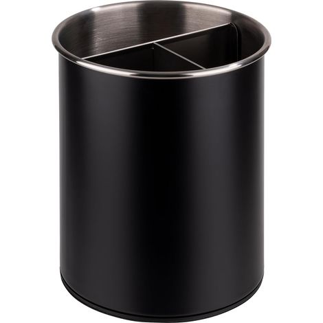 Besteckkasten, drehbar, Ø 13 cm, Höhe 16,5 cm, Boden schützt die Möbel, abnehmbar, einteilig (3 Fächer), Edelstahl, schwarz