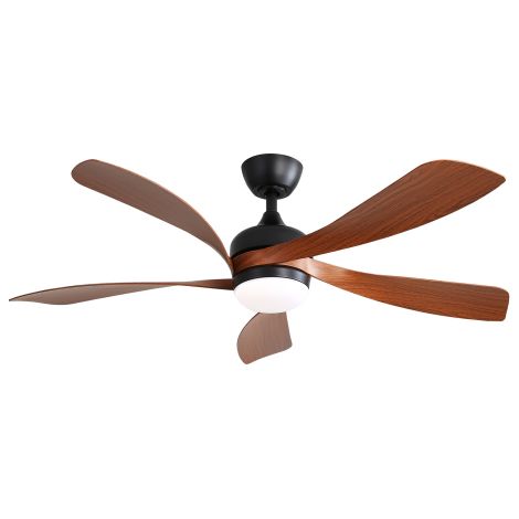 132 cm schwarzer Deckenventilator mit dimmbarem LED-Licht, leisem umkehrbarem Gleichstrommotor, Fernbedienung und 5 ABS-Flügeln