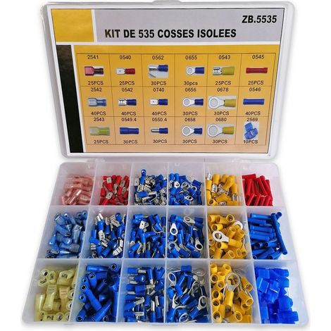 Assortiment de 535 cosses isolees a sertir bleues rouges et jaunes (1/3)