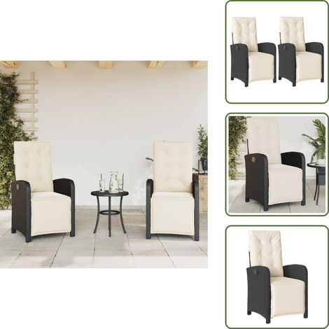 The Living Store Chaises inclinables de jardin lot de 2 repose-pied noir rotin - Chaise de jardin (1/5)