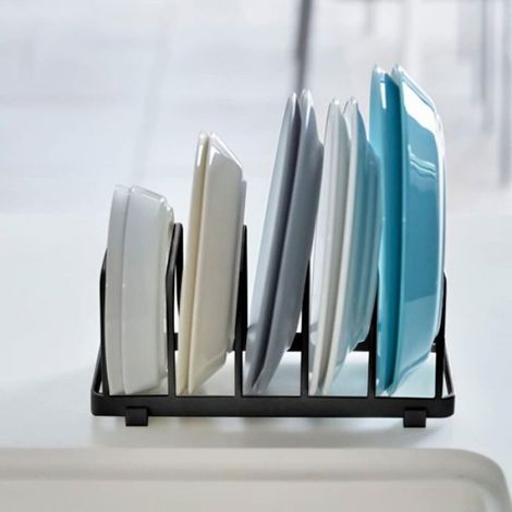 Organisateur assiettes cuisine - - Lot de 2 - Support assiettes et planches - Pieds antidérapants - Noir (1/4)