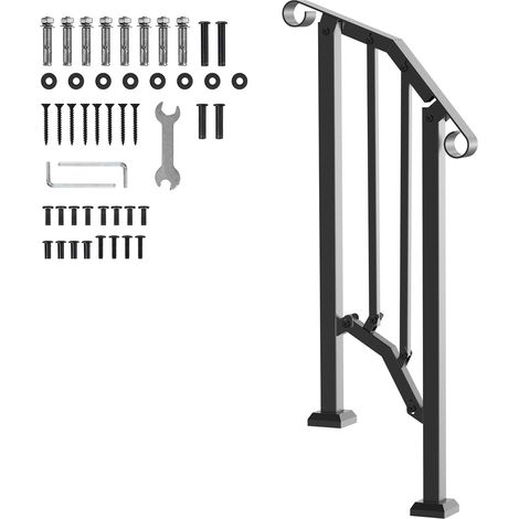 Mophorn 1-2-stufige Handläufe für Außentreppen,schwarzes Retro-Bogendesign,Treppenhandlauf-Set. Übergangsgeländer aus Karbonstahl mit Montageset. Ideal für Senioren, Betonstufen, Veranda und Terrasse.