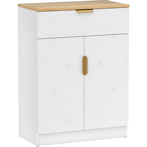 Aparador moderno con cajón y estantes ajustables 60 x 32 x 82 cm blanco y madera HOMVRA (1/5)