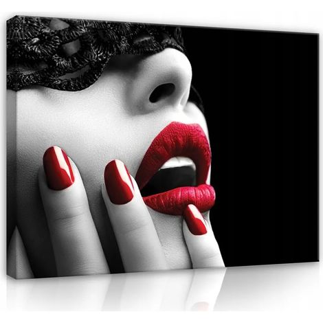 Impression sur toile lèvres de femme 100 x 70 cm format XXL style moderne tableau décoration murale art prêt à accrocher pour chambre salon (1/2)