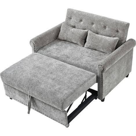 3-in-1 Schlafsofa grau aus Chenille, 2-Sitzer, verstellbare Rückenlehne, 2 Kissen MODENUIT (1/5)