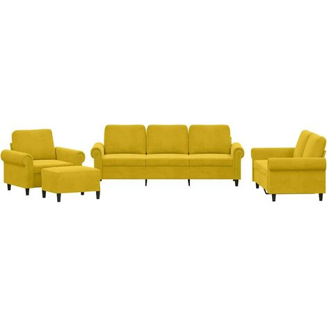 Maison Exclusive - Ensemble de canapés 4 pcs avec coussins Jaune Velours (1/5)