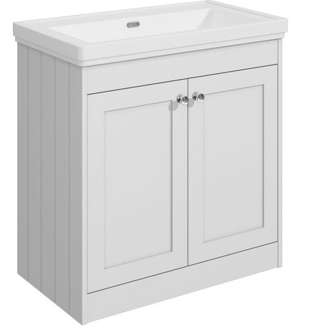 Balterley Butterton 800mm Floor Standing 2 Door Unit with Classic Basin No Tap Hole - Satin White
