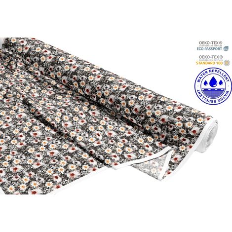 TESSUTI DECORATIVI PER ESTERNI OXFORD - Motivo margherite bianche su nero I DR049 (1/5)