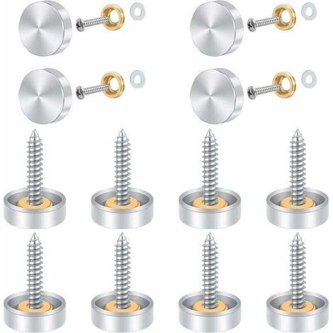 Cache Vis en Acier Inox，12 Pcs Vis à Miroir, Cache Vis en Acier Inox 16mm en Acier Inoxydable Miroir Décoratif Vis Couvercle Cap Clous avec Rondelles pour Tables à Miroir Plaques de Bain Armoi (1/5)