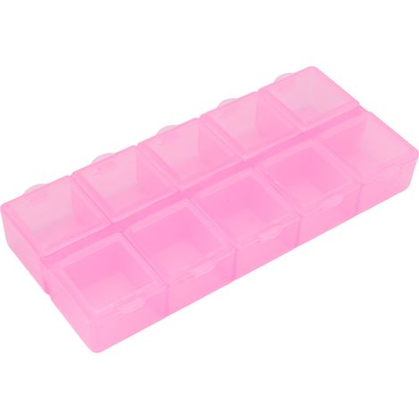 Boîte de rangement perles 10 compartiments, organiseur bijoux portable transparent résistant à l'usure, plastique durable multifonction rose (1/5)